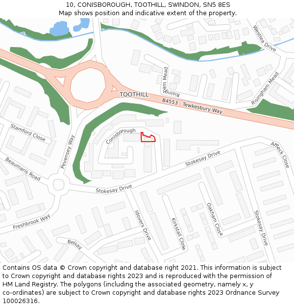 10, CONISBOROUGH, TOOTHILL, SWINDON, SN5 8ES: Location map and indicative extent of plot