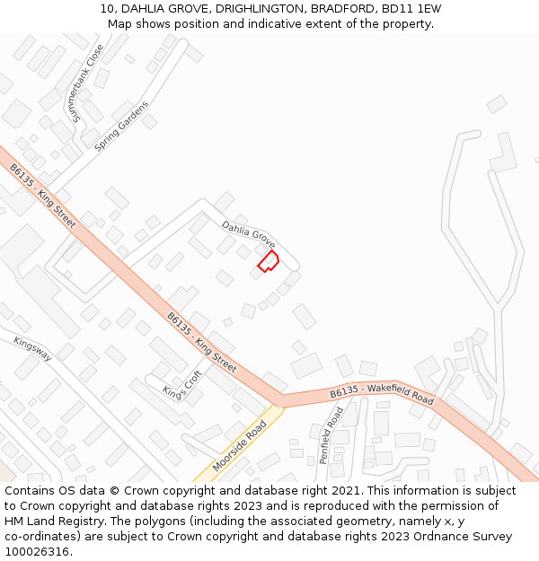 10, DAHLIA GROVE, DRIGHLINGTON, BRADFORD, BD11 1EW: Location map and indicative extent of plot