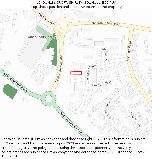 10, DUNLEY CROFT, SHIRLEY, SOLIHULL, B90 4UA: Location map and indicative extent of plot