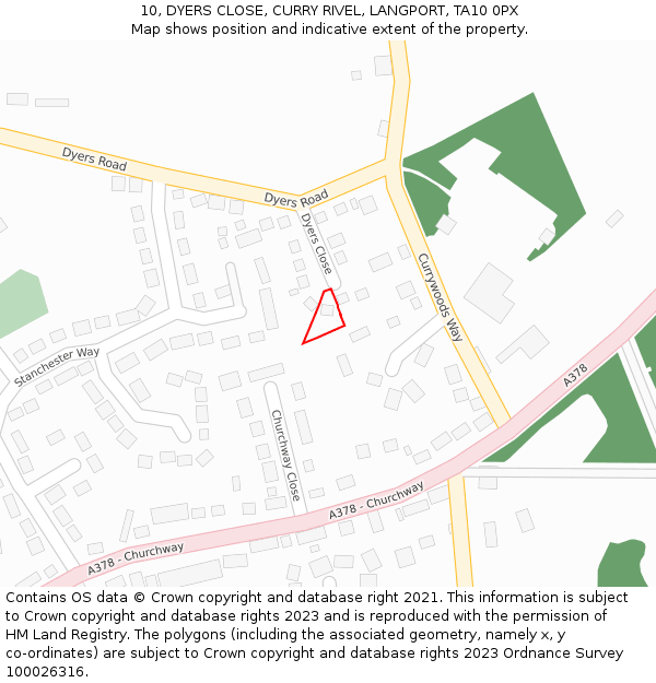 10, DYERS CLOSE, CURRY RIVEL, LANGPORT, TA10 0PX: Location map and indicative extent of plot