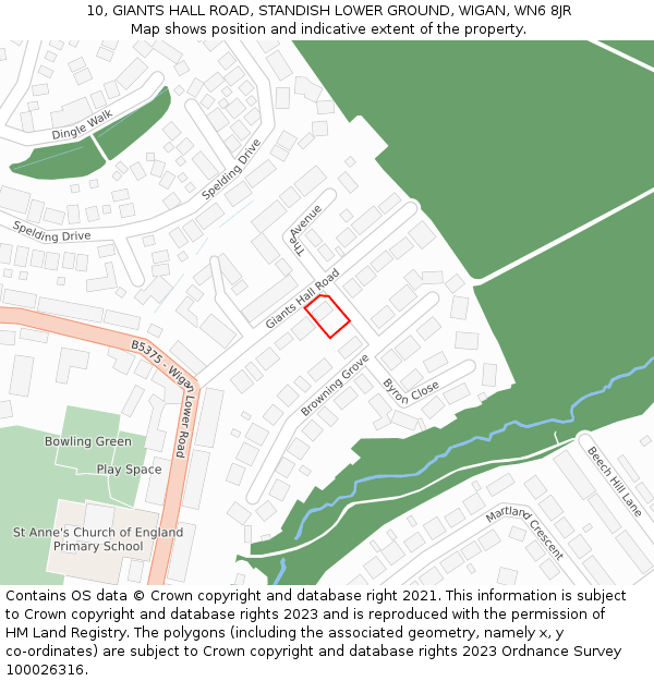 10, GIANTS HALL ROAD, STANDISH LOWER GROUND, WIGAN, WN6 8JR: Location map and indicative extent of plot