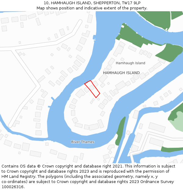 10, HAMHAUGH ISLAND, SHEPPERTON, TW17 9LP: Location map and indicative extent of plot