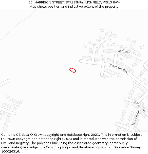 10, HARRISON STREET, STREETHAY, LICHFIELD, WS13 8WH: Location map and indicative extent of plot