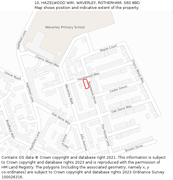 10, HAZELWOOD WAY, WAVERLEY, ROTHERHAM, S60 8BD: Location map and indicative extent of plot