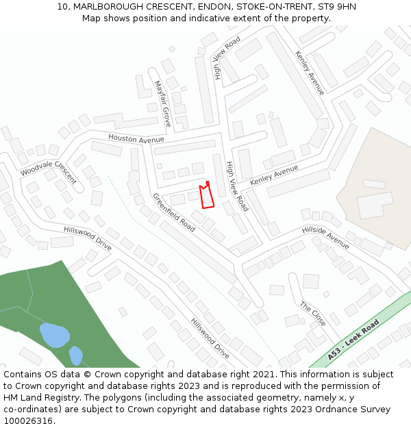 10, MARLBOROUGH CRESCENT, ENDON, STOKE-ON-TRENT, ST9 9HN: Location map and indicative extent of plot