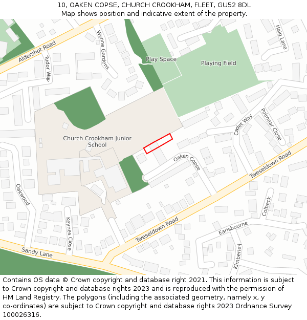 10, OAKEN COPSE, CHURCH CROOKHAM, FLEET, GU52 8DL: Location map and indicative extent of plot