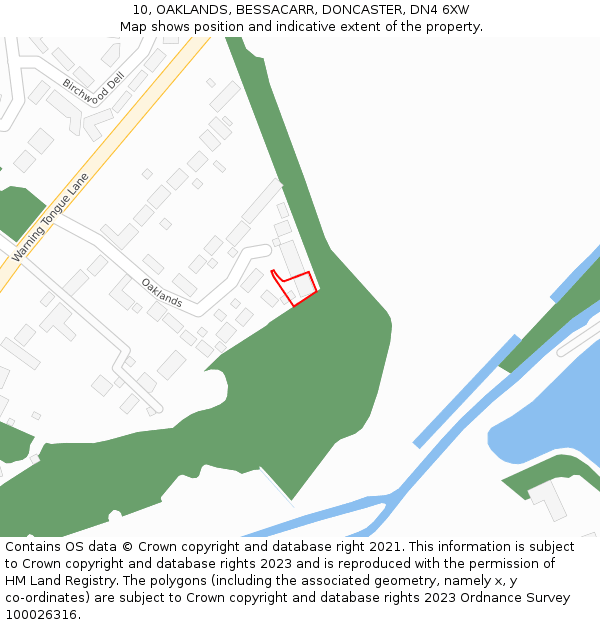 10, OAKLANDS, BESSACARR, DONCASTER, DN4 6XW: Location map and indicative extent of plot