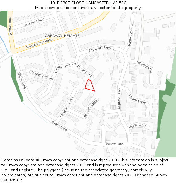 10, PIERCE CLOSE, LANCASTER, LA1 5EQ: Location map and indicative extent of plot