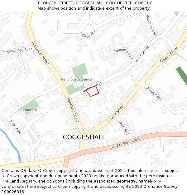 10, QUEEN STREET, COGGESHALL, COLCHESTER, CO6 1UF: Location map and indicative extent of plot