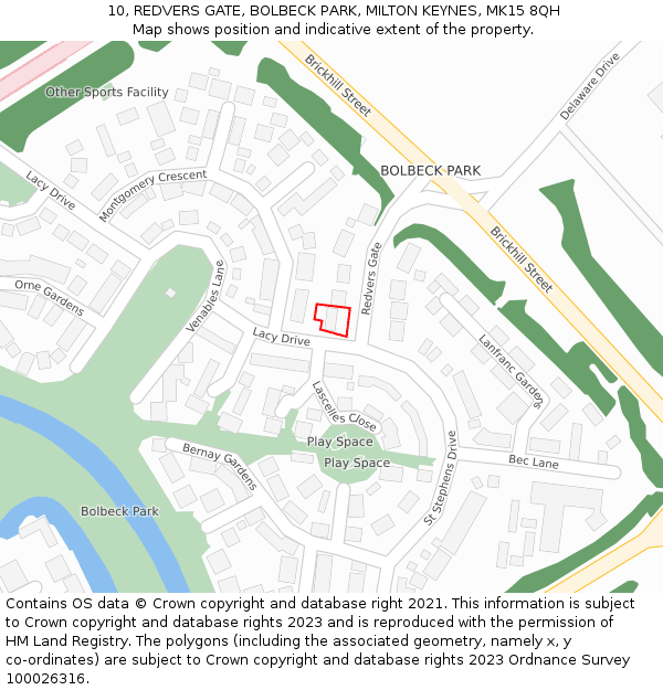 10, REDVERS GATE, BOLBECK PARK, MILTON KEYNES, MK15 8QH: Location map and indicative extent of plot