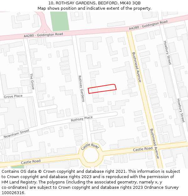 10, ROTHSAY GARDENS, BEDFORD, MK40 3QB: Location map and indicative extent of plot