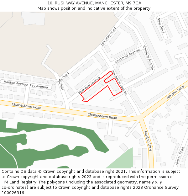 10, RUSHWAY AVENUE, MANCHESTER, M9 7GA: Location map and indicative extent of plot