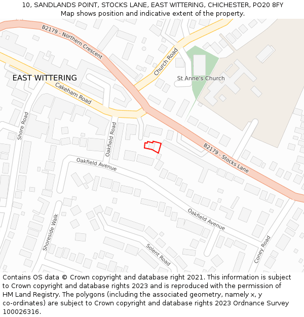 10, SANDLANDS POINT, STOCKS LANE, EAST WITTERING, CHICHESTER, PO20 8FY: Location map and indicative extent of plot