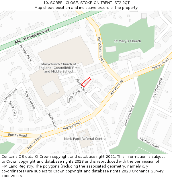 10, SORREL CLOSE, STOKE-ON-TRENT, ST2 9QT: Location map and indicative extent of plot