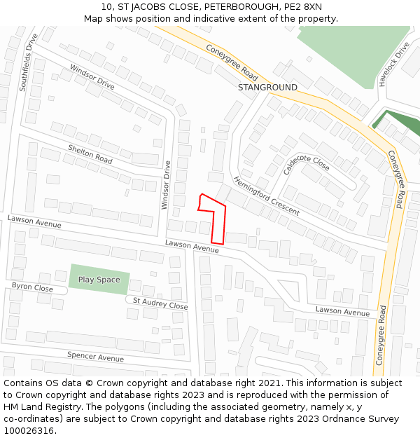 10, ST JACOBS CLOSE, PETERBOROUGH, PE2 8XN: Location map and indicative extent of plot