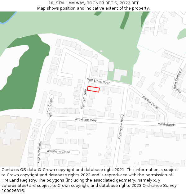 10, STALHAM WAY, BOGNOR REGIS, PO22 8ET: Location map and indicative extent of plot