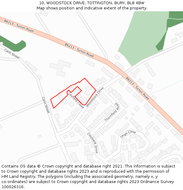 10, WOODSTOCK DRIVE, TOTTINGTON, BURY, BL8 4BW: Location map and indicative extent of plot