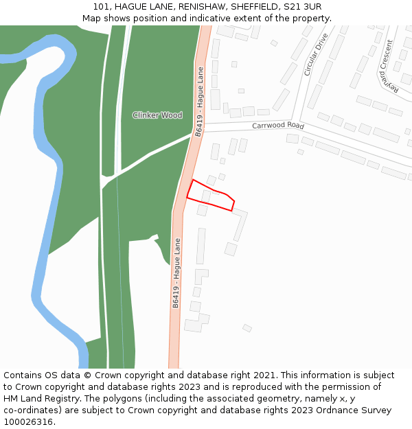 101, HAGUE LANE, RENISHAW, SHEFFIELD, S21 3UR: Location map and indicative extent of plot