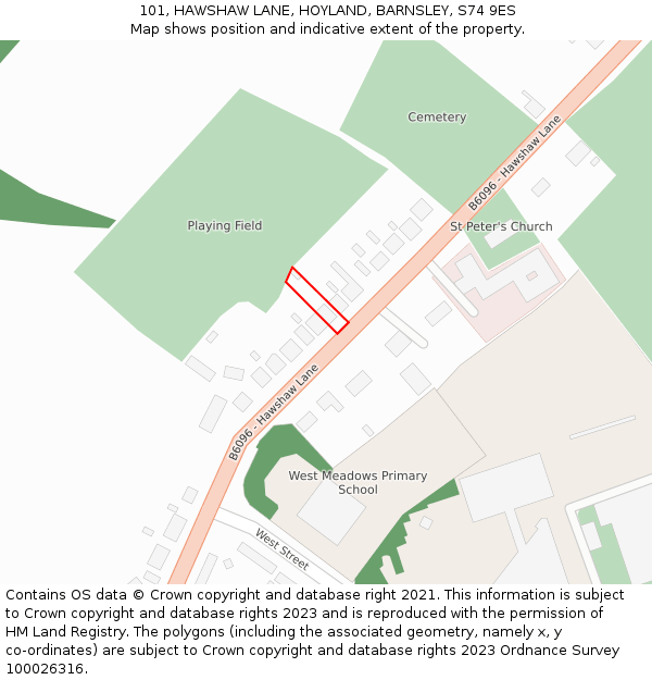 101, HAWSHAW LANE, HOYLAND, BARNSLEY, S74 9ES: Location map and indicative extent of plot