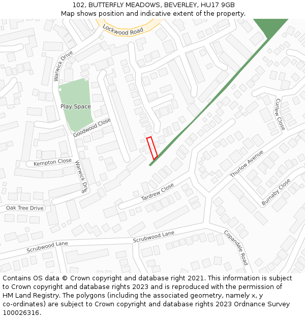 102, BUTTERFLY MEADOWS, BEVERLEY, HU17 9GB: Location map and indicative extent of plot