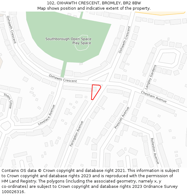 102, OXHAWTH CRESCENT, BROMLEY, BR2 8BW: Location map and indicative extent of plot