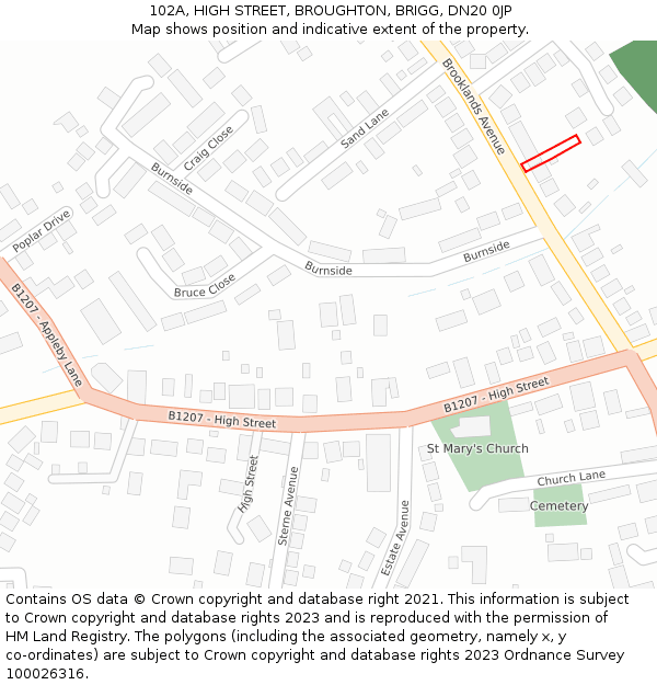 102A, HIGH STREET, BROUGHTON, BRIGG, DN20 0JP: Location map and indicative extent of plot