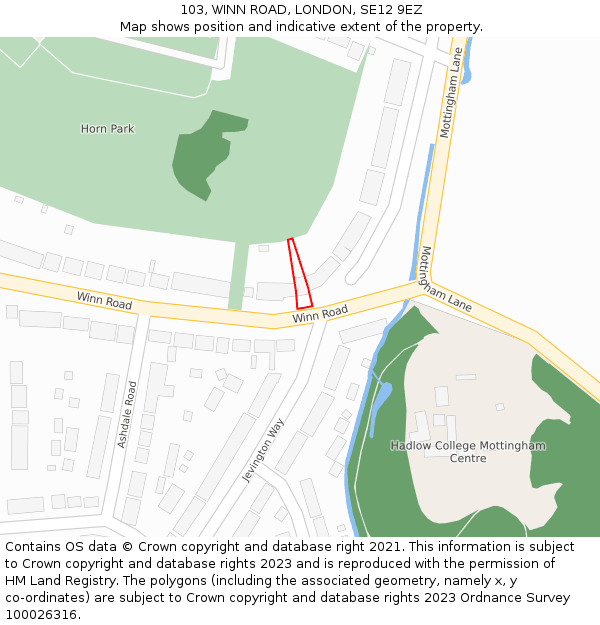 103, WINN ROAD, LONDON, SE12 9EZ: Location map and indicative extent of plot