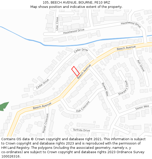 105, BEECH AVENUE, BOURNE, PE10 9RZ: Location map and indicative extent of plot