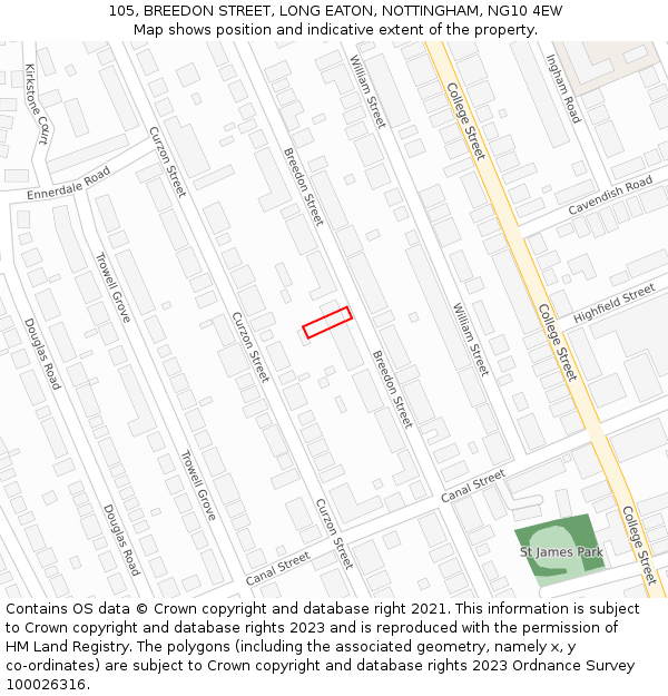 105, BREEDON STREET, LONG EATON, NOTTINGHAM, NG10 4EW: Location map and indicative extent of plot