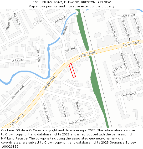 105, LYTHAM ROAD, FULWOOD, PRESTON, PR2 3EW: Location map and indicative extent of plot