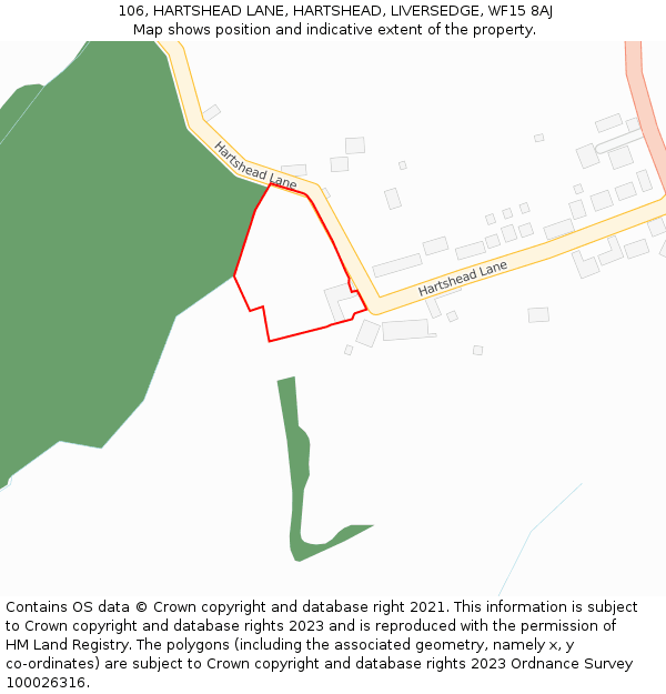 106, HARTSHEAD LANE, HARTSHEAD, LIVERSEDGE, WF15 8AJ: Location map and indicative extent of plot