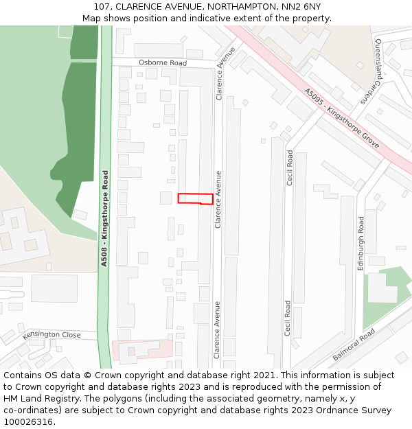 107, CLARENCE AVENUE, NORTHAMPTON, NN2 6NY: Location map and indicative extent of plot