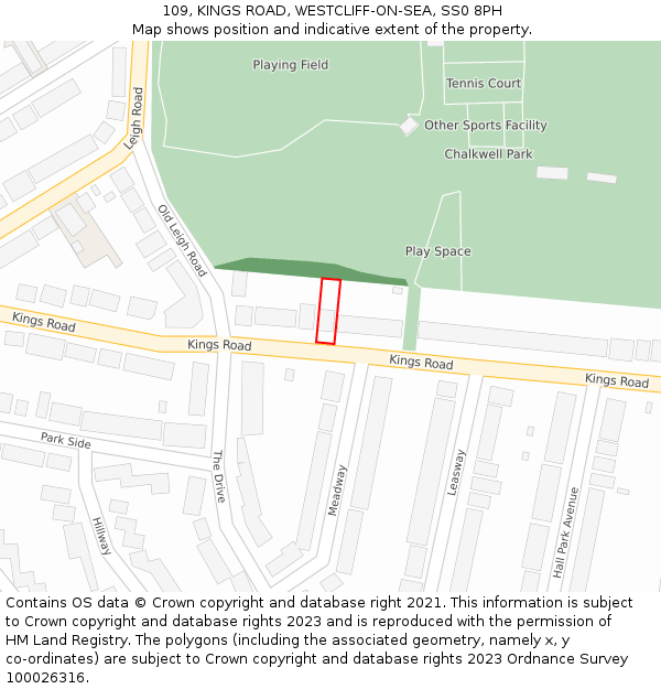 109, KINGS ROAD, WESTCLIFF-ON-SEA, SS0 8PH: Location map and indicative extent of plot