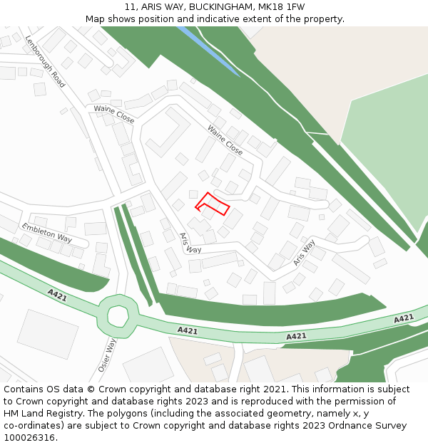 11, ARIS WAY, BUCKINGHAM, MK18 1FW: Location map and indicative extent of plot