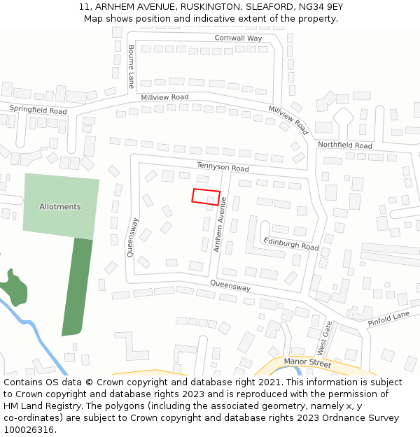 11, ARNHEM AVENUE, RUSKINGTON, SLEAFORD, NG34 9EY: Location map and indicative extent of plot