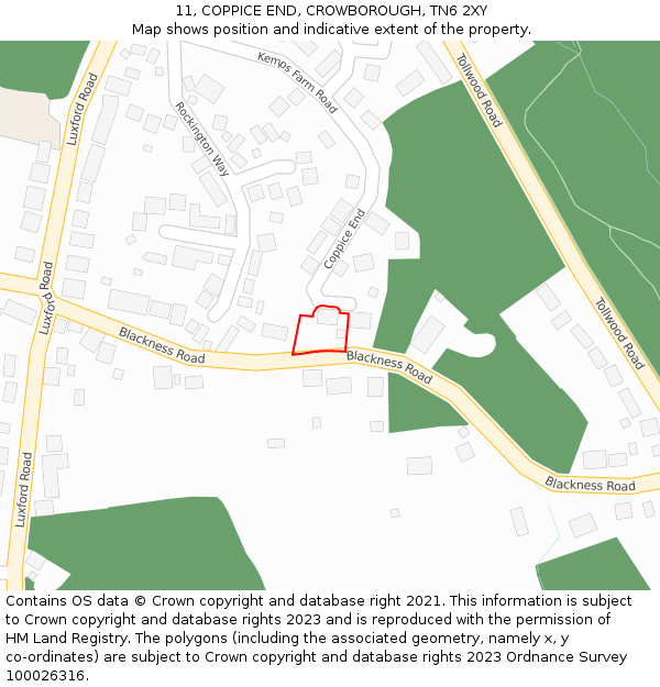 11, COPPICE END, CROWBOROUGH, TN6 2XY: Location map and indicative extent of plot