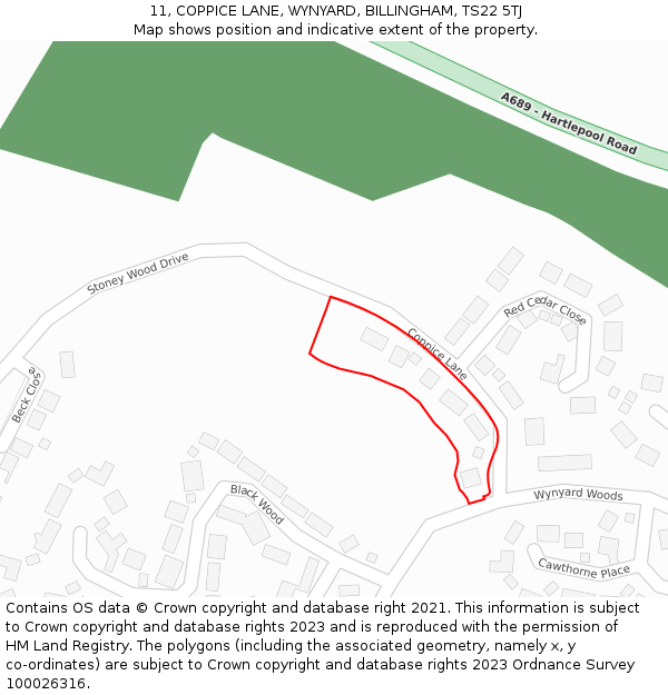 11, COPPICE LANE, WYNYARD, BILLINGHAM, TS22 5TJ: Location map and indicative extent of plot