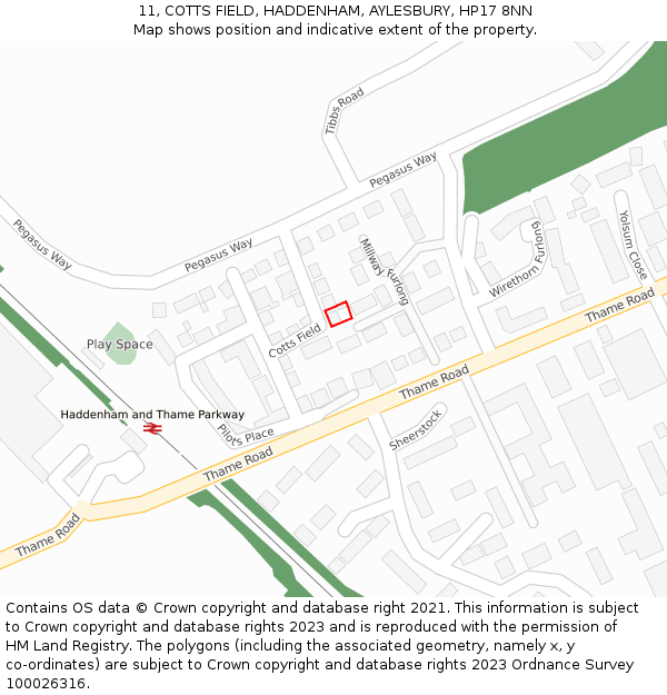 11, COTTS FIELD, HADDENHAM, AYLESBURY, HP17 8NN: Location map and indicative extent of plot