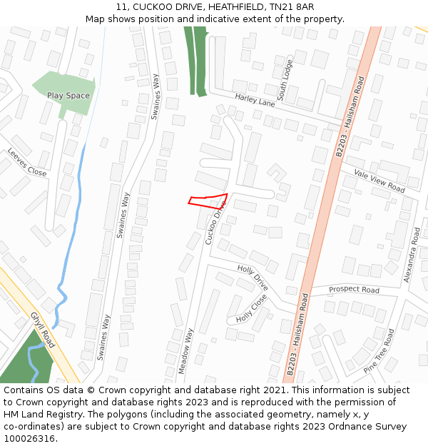 11, CUCKOO DRIVE, HEATHFIELD, TN21 8AR: Location map and indicative extent of plot