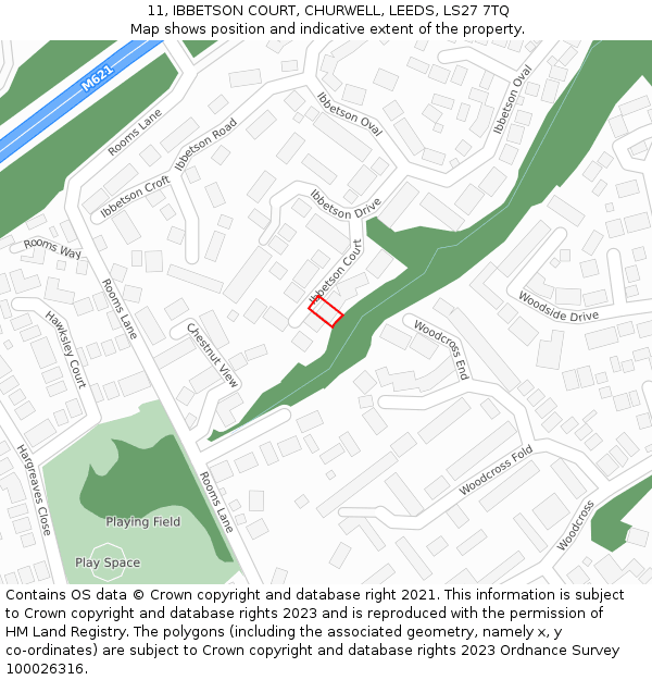 11, IBBETSON COURT, CHURWELL, LEEDS, LS27 7TQ: Location map and indicative extent of plot