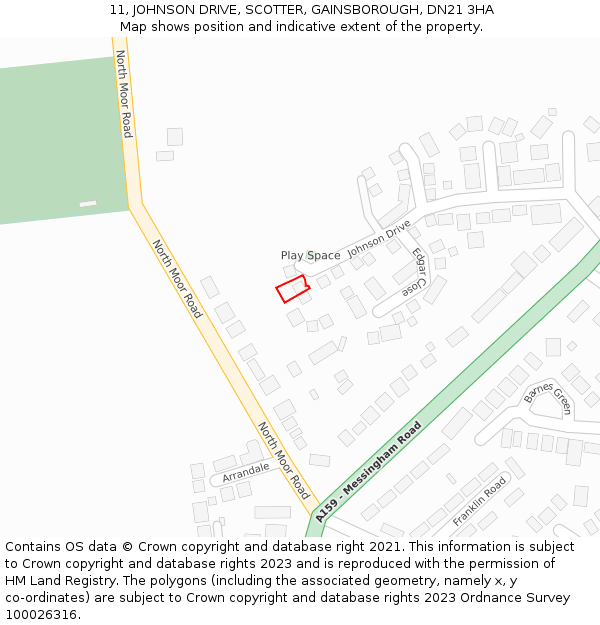 11, JOHNSON DRIVE, SCOTTER, GAINSBOROUGH, DN21 3HA: Location map and indicative extent of plot