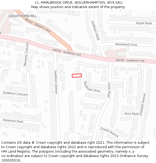 11, MARLBROOK DRIVE, WOLVERHAMPTON, WV4 5AU: Location map and indicative extent of plot