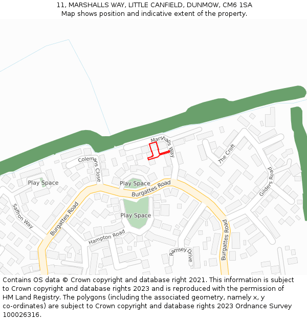 11, MARSHALLS WAY, LITTLE CANFIELD, DUNMOW, CM6 1SA: Location map and indicative extent of plot