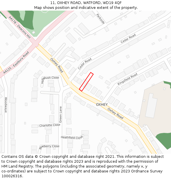 11, OXHEY ROAD, WATFORD, WD19 4QF: Location map and indicative extent of plot