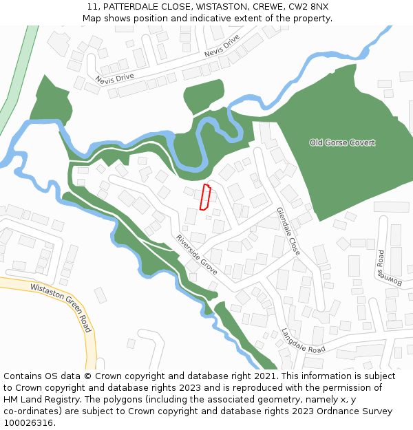 11, PATTERDALE CLOSE, WISTASTON, CREWE, CW2 8NX: Location map and indicative extent of plot