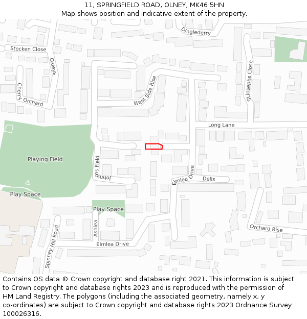 11, SPRINGFIELD ROAD, OLNEY, MK46 5HN: Location map and indicative extent of plot