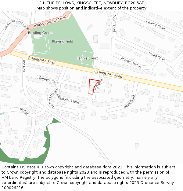 11, THE PELLOWS, KINGSCLERE, NEWBURY, RG20 5AB: Location map and indicative extent of plot