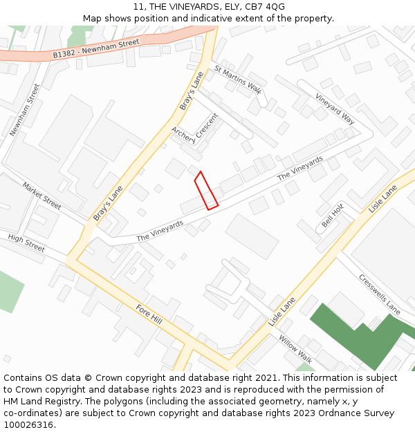 11, THE VINEYARDS, ELY, CB7 4QG: Location map and indicative extent of plot