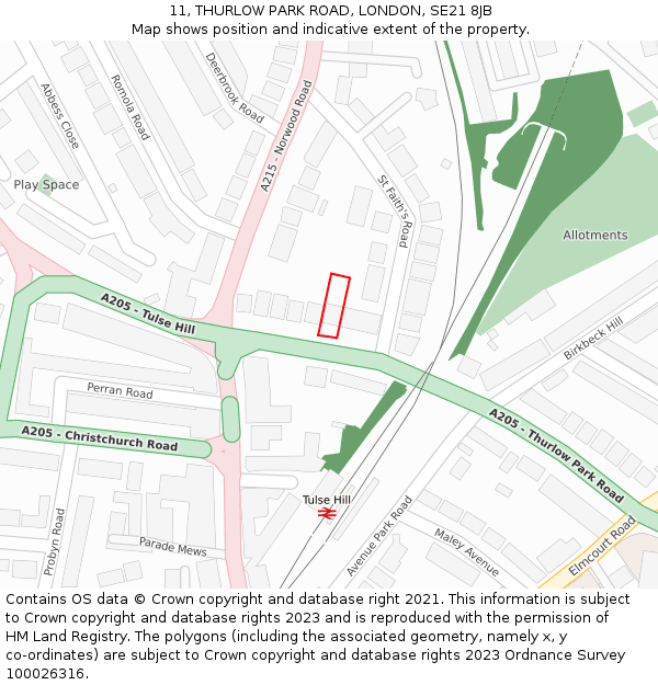 11, THURLOW PARK ROAD, LONDON, SE21 8JB: Location map and indicative extent of plot