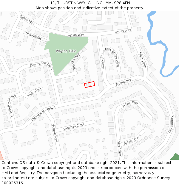 11, THURSTIN WAY, GILLINGHAM, SP8 4FN: Location map and indicative extent of plot